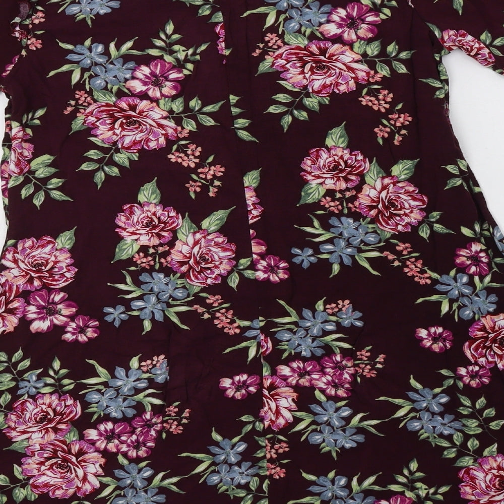 Peacocs Womens Purple Floral Viscose A-Line  Size 12  Round Neck