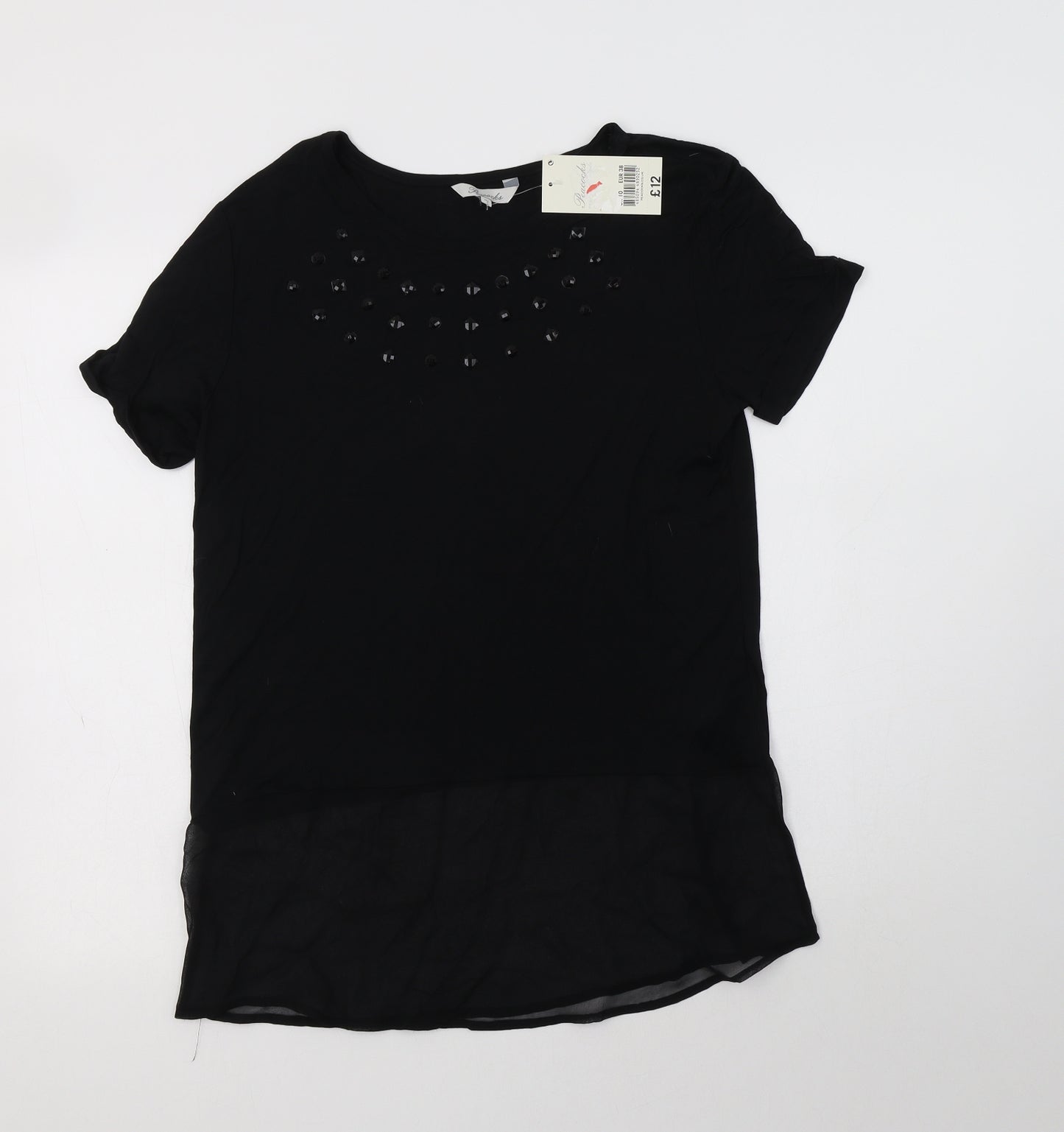 Peacocks Womens Black  Viscose Basic Blouse Size 10 Crew Neck