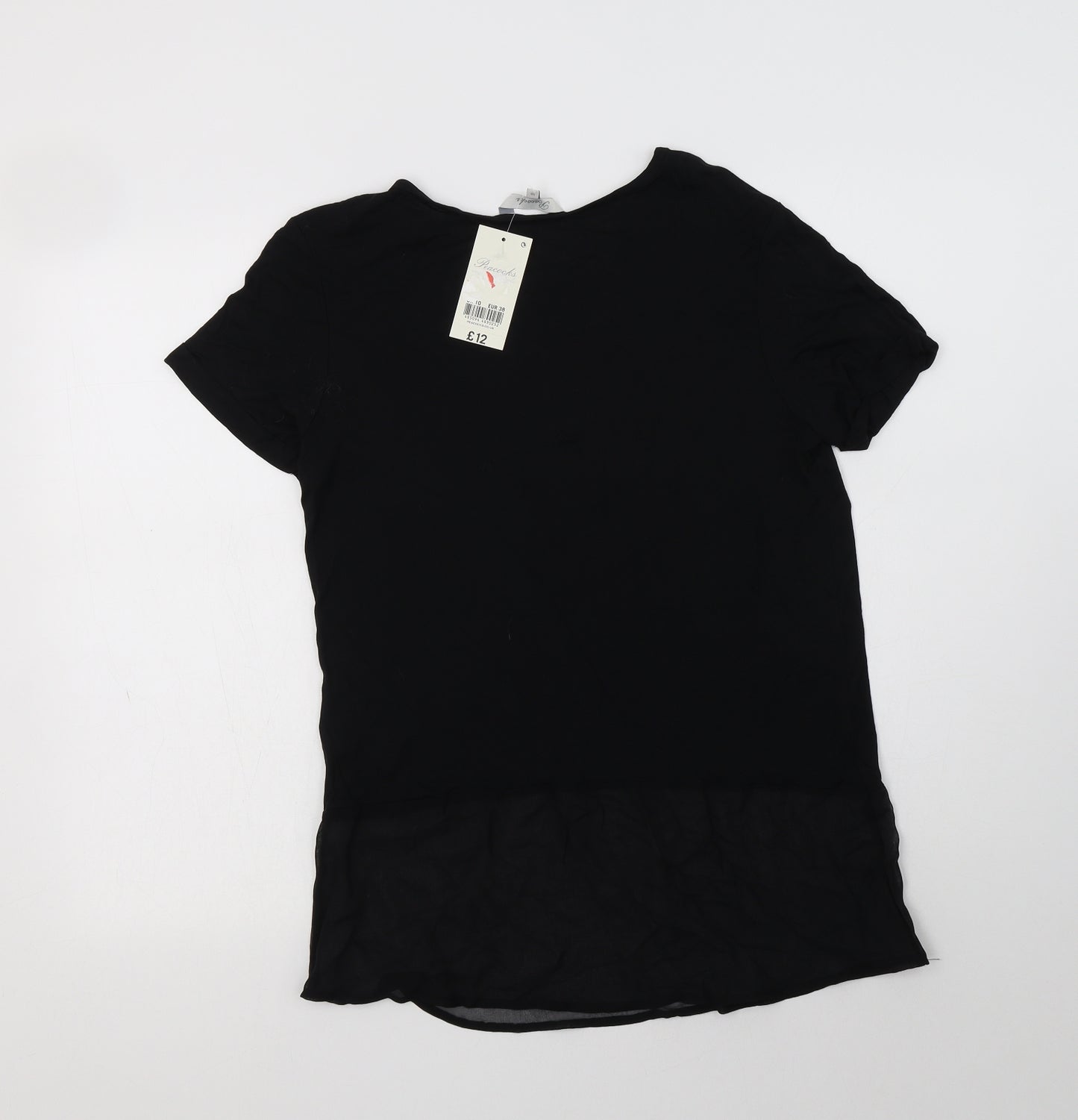 Peacocks Womens Black  Viscose Basic Blouse Size 10 Crew Neck