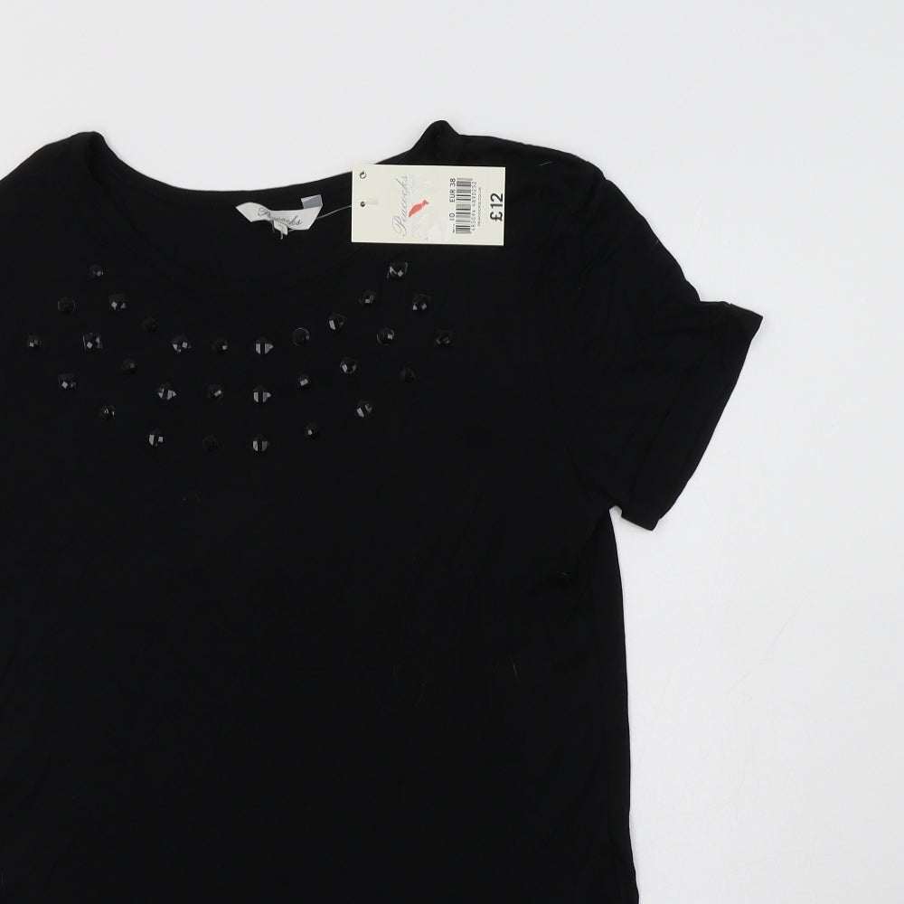 Peacocks Womens Black  Viscose Basic Blouse Size 10 Crew Neck