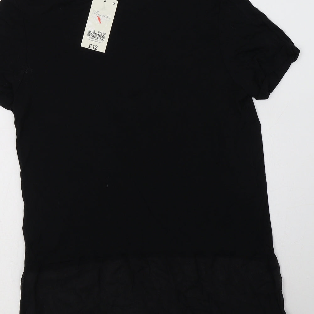 Peacocks Womens Black  Viscose Basic Blouse Size 10 Crew Neck