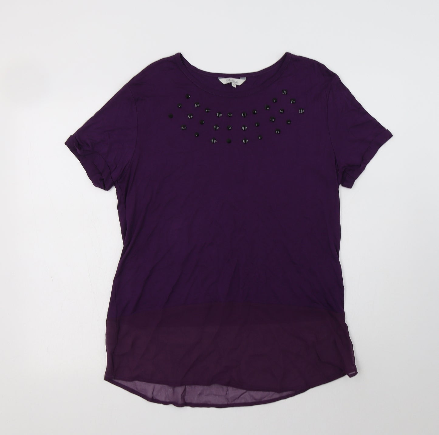 Peacocs Womens Purple  Viscose Basic Blouse Size 12 Crew Neck