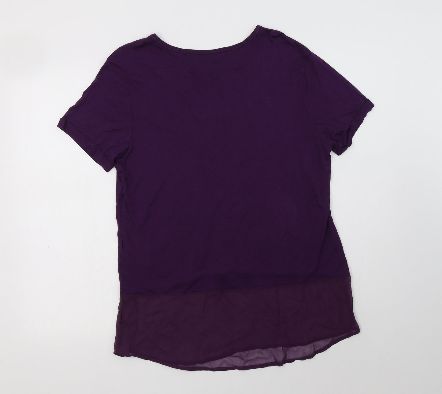 Peacocs Womens Purple  Viscose Basic Blouse Size 12 Crew Neck