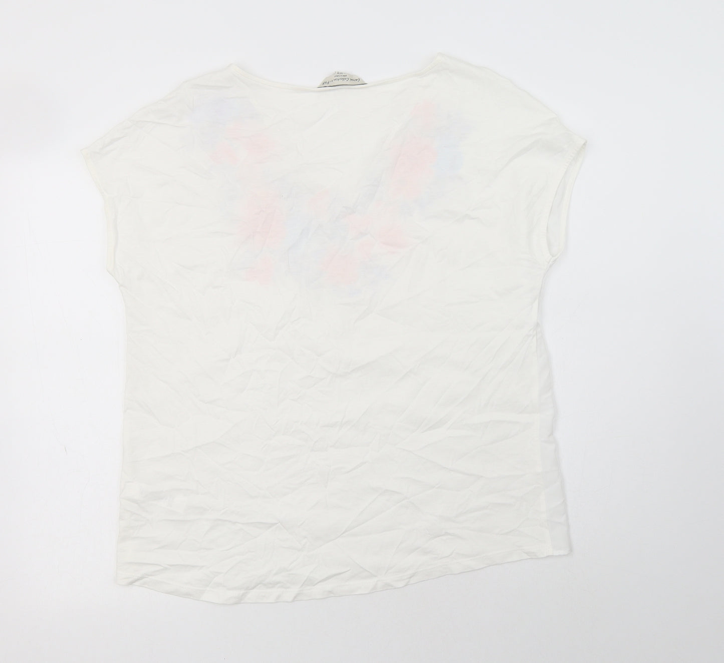 F&F Womens White Floral Cotton Basic Blouse Size 14 V-Neck