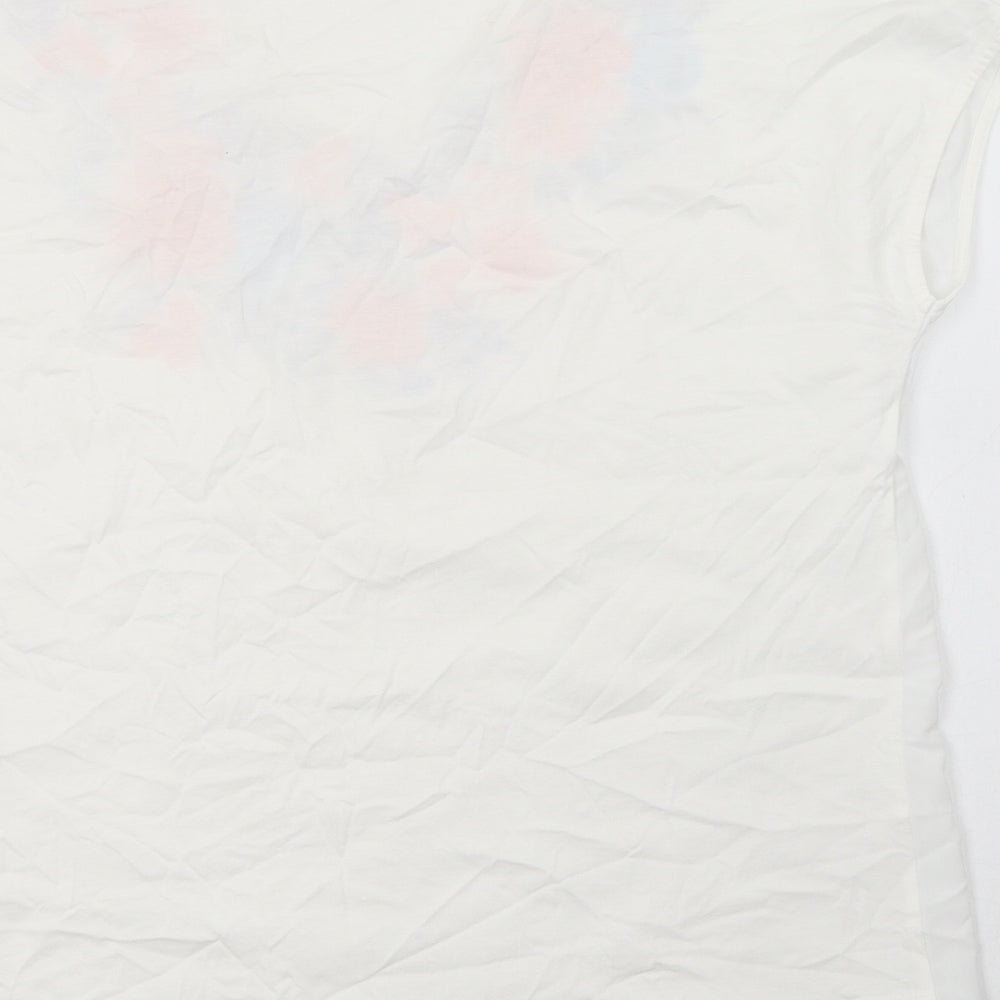 F&F Womens White Floral Cotton Basic Blouse Size 14 V-Neck