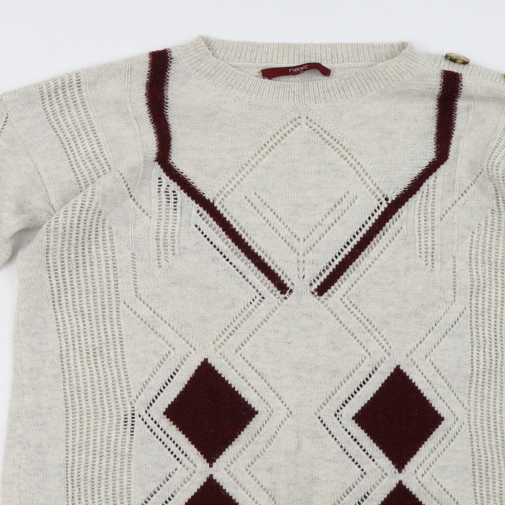 NEXT Womens Beige Argyle/Diamond Acrylic Jumper Dress  Size 14  Crew Neck