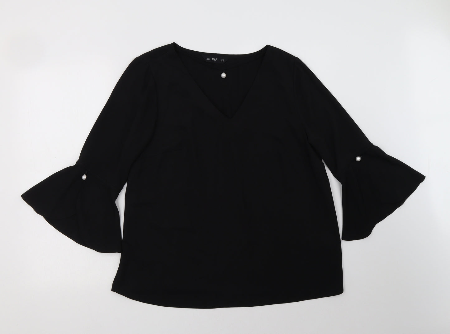 F&F Womens Black  Polyester Basic Blouse Size 16 V-Neck