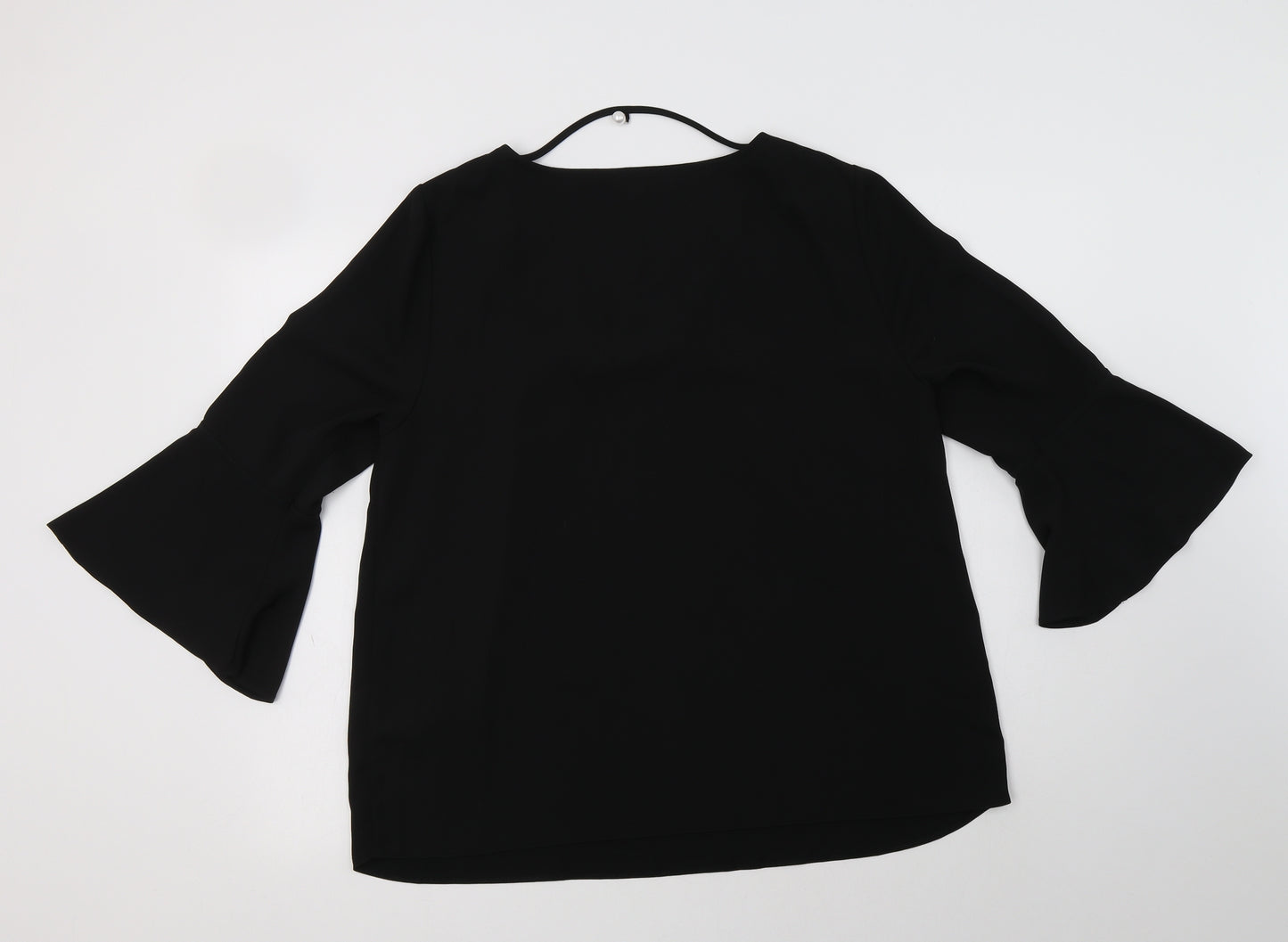 F&F Womens Black  Polyester Basic Blouse Size 16 V-Neck