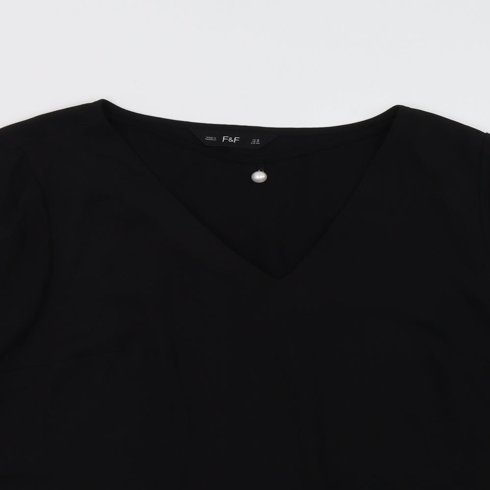F&F Womens Black  Polyester Basic Blouse Size 16 V-Neck