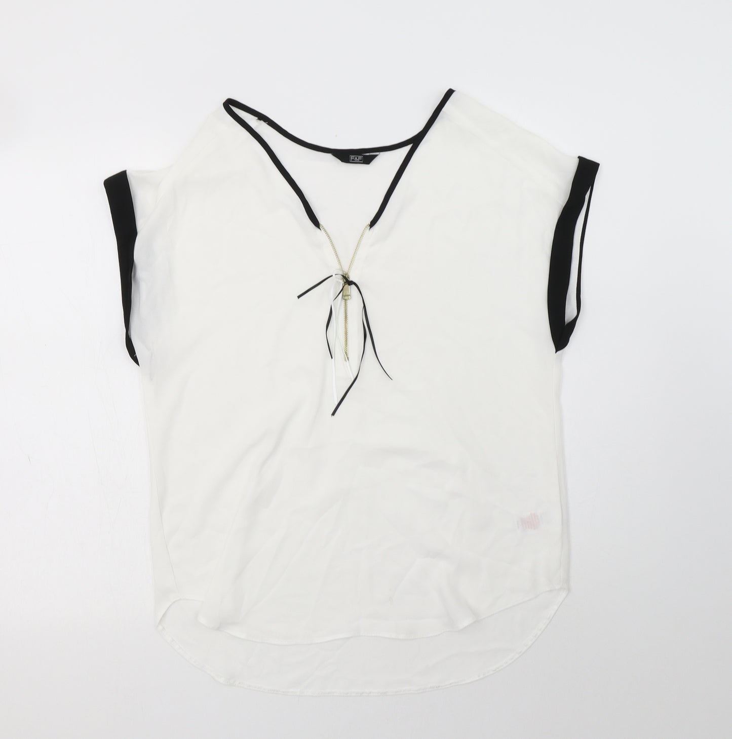F&F Womens White  Polyester Basic Blouse Size 12 V-Neck