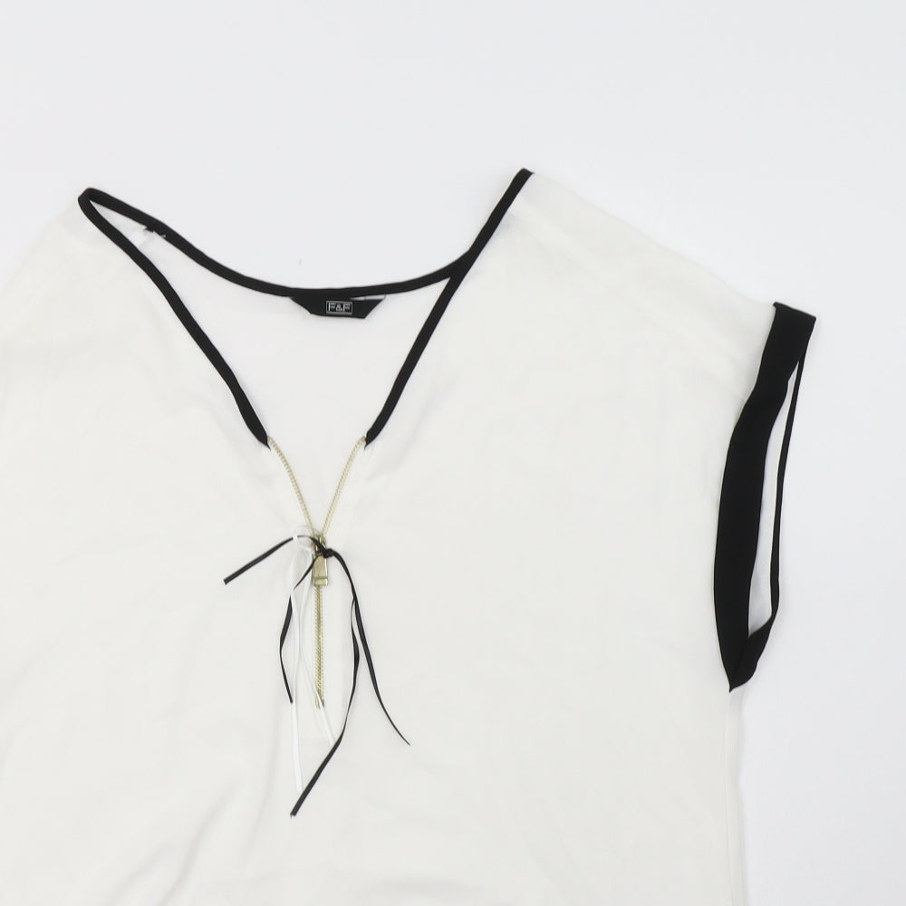 F&F Womens White  Polyester Basic Blouse Size 12 V-Neck