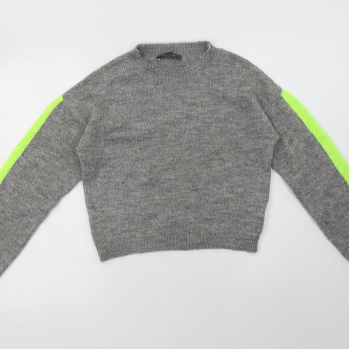 Primark Womens Grey Mock Neck Striped Acrylic Pullover Jumper Size XS