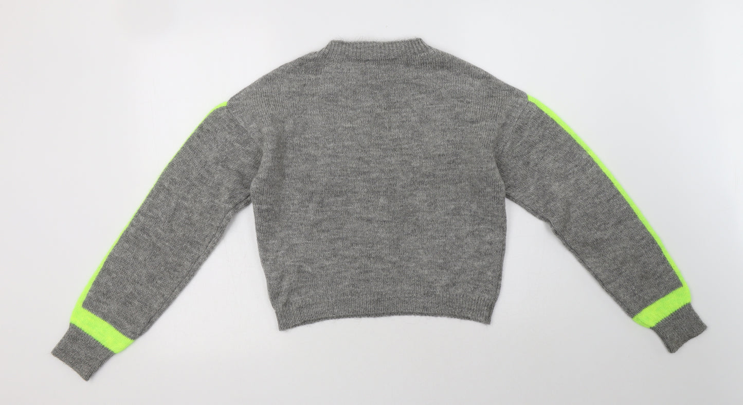Primark Womens Grey Mock Neck Striped Acrylic Pullover Jumper Size XS