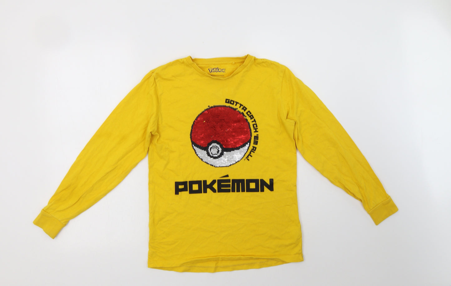 NEXT Girls Yellow  Cotton Basic Blouse Size 11 Years Crew Neck  - Pokemon