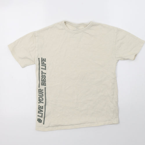 M&S Girls Beige  Cotton Basic T-Shirt Size 10-11 Years Crew Neck  - Live Your Best Life