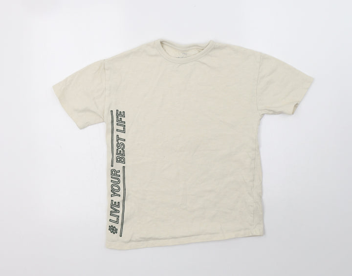 M&S Girls Beige Cotton Basic T-Shirt Size 10-11 Years Crew Neck - Live Your Best Life