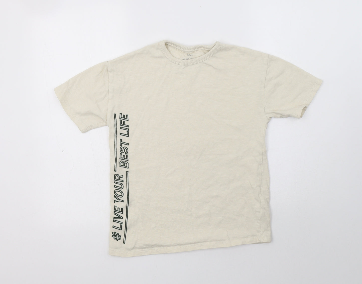 M&S Girls Beige  Cotton Basic T-Shirt Size 10-11 Years Crew Neck  - Live Your Best Life