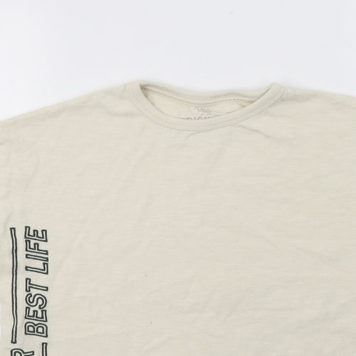 M&S Girls Beige  Cotton Basic T-Shirt Size 10-11 Years Crew Neck  - Live Your Best Life