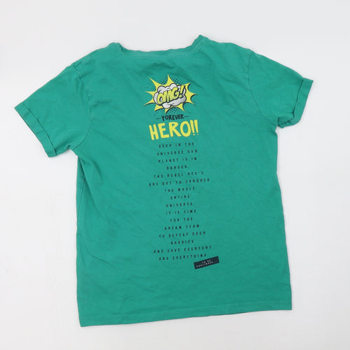 George Boys Green  Cotton Basic T-Shirt Size 10-11 Years Crew Neck  - Dinosaurs