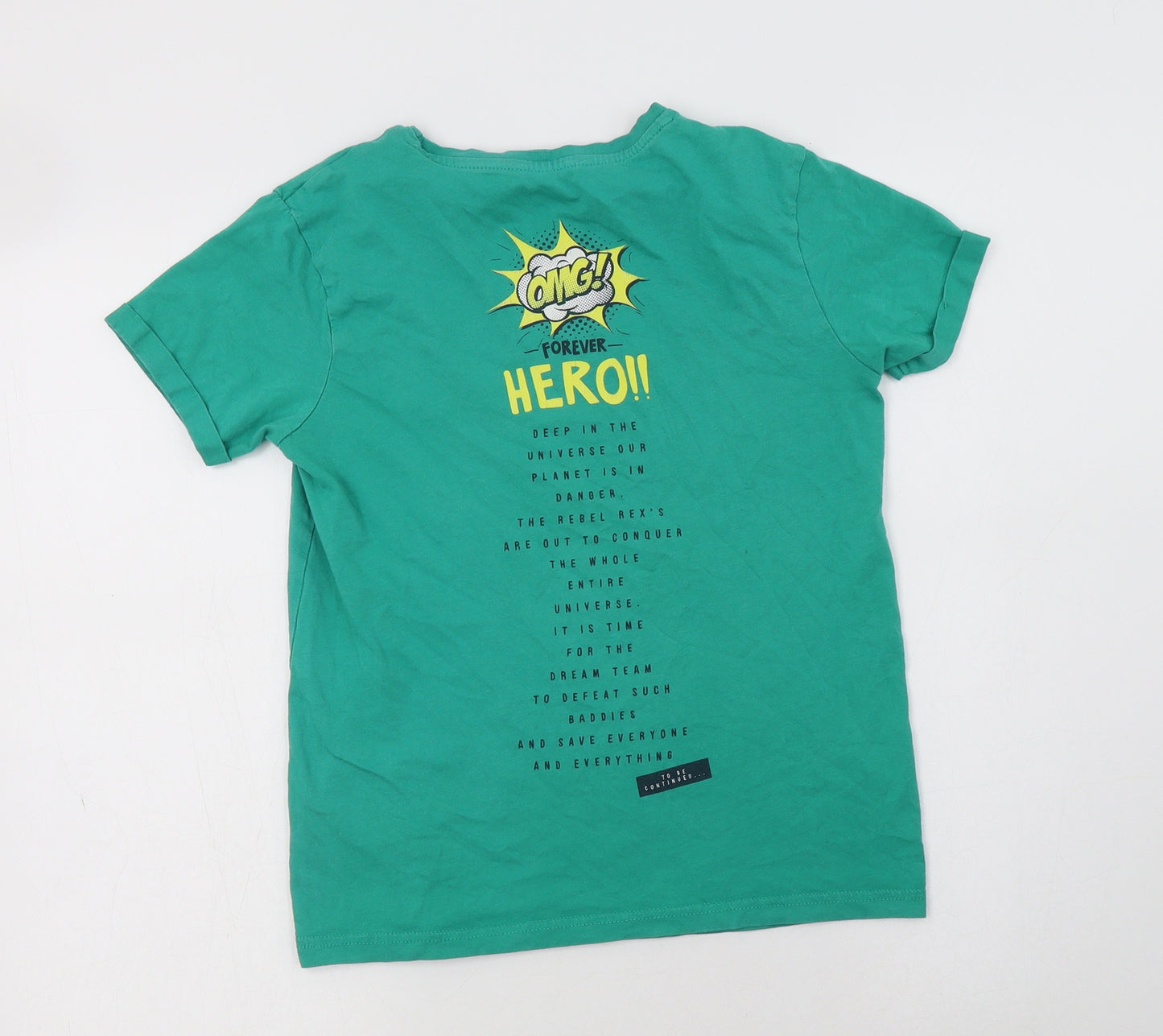 George Boys Green  Cotton Basic T-Shirt Size 10-11 Years Crew Neck  - Dinosaurs