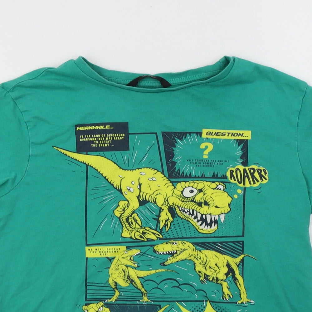 George Boys Green  Cotton Basic T-Shirt Size 10-11 Years Crew Neck  - Dinosaurs