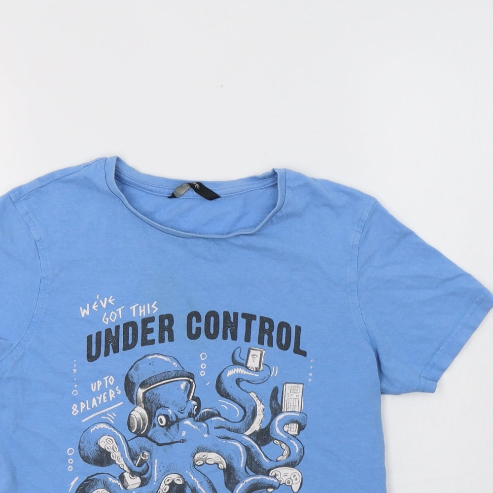 George Boys Blue  Cotton Basic T-Shirt Size 10-11 Years Crew Neck  - Under Control