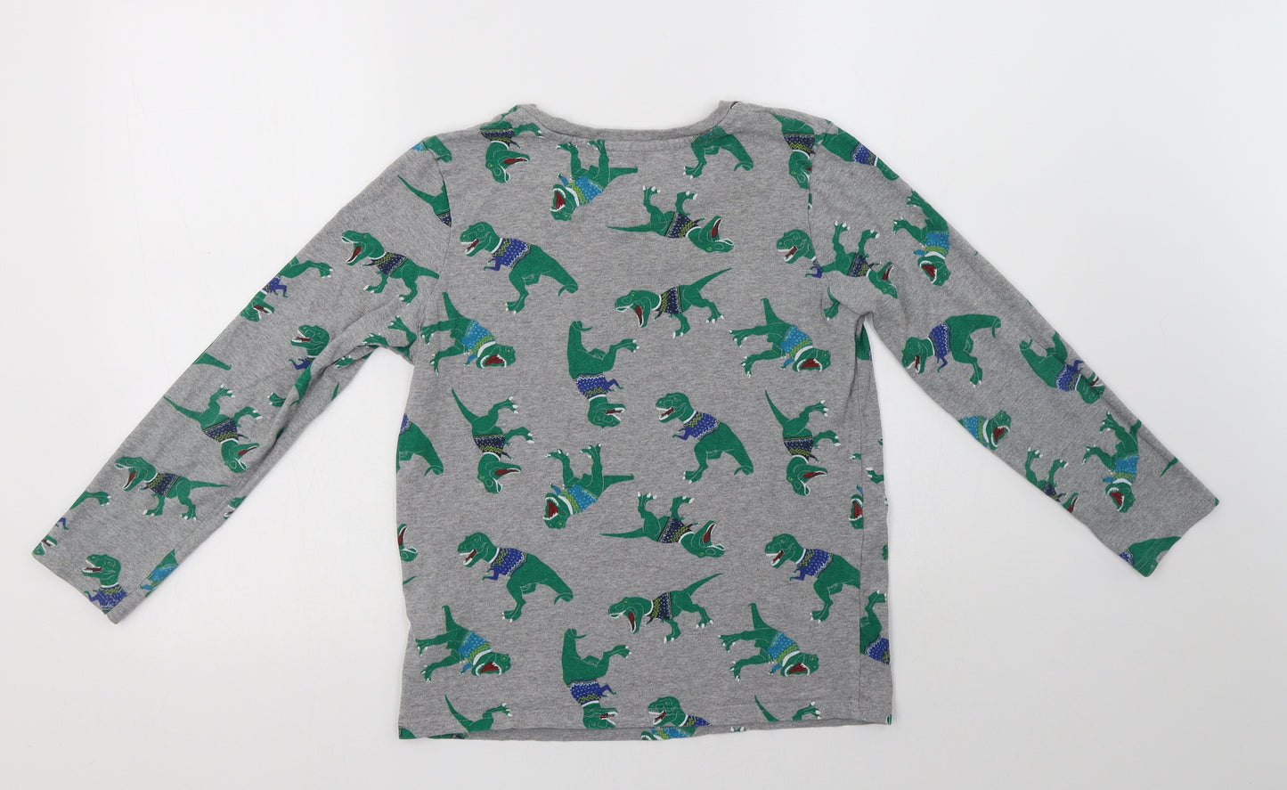 M&S Boys Grey Geometric Cotton Basic T-Shirt Size 11-12 Years Crew Neck  - Dinosaur Print
