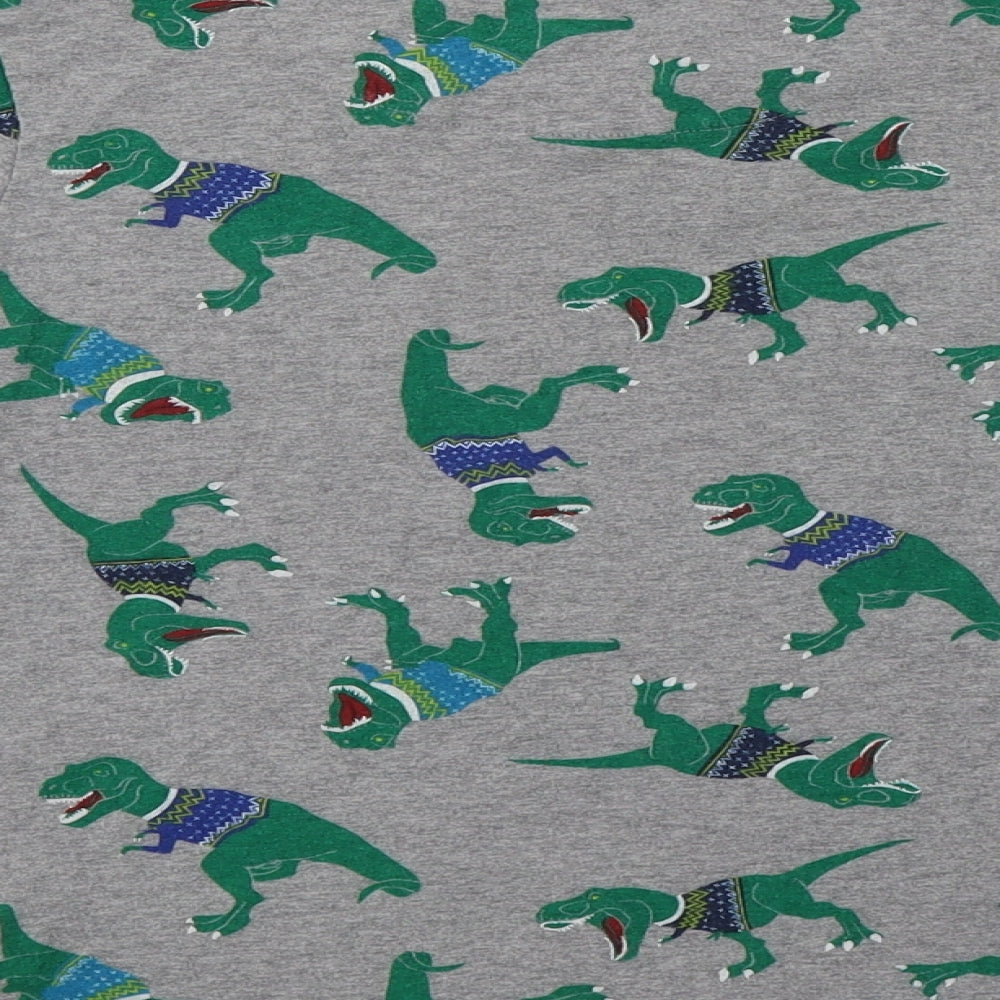 M&S Boys Grey Geometric Cotton Basic T-Shirt Size 11-12 Years Crew Neck  - Dinosaur Print