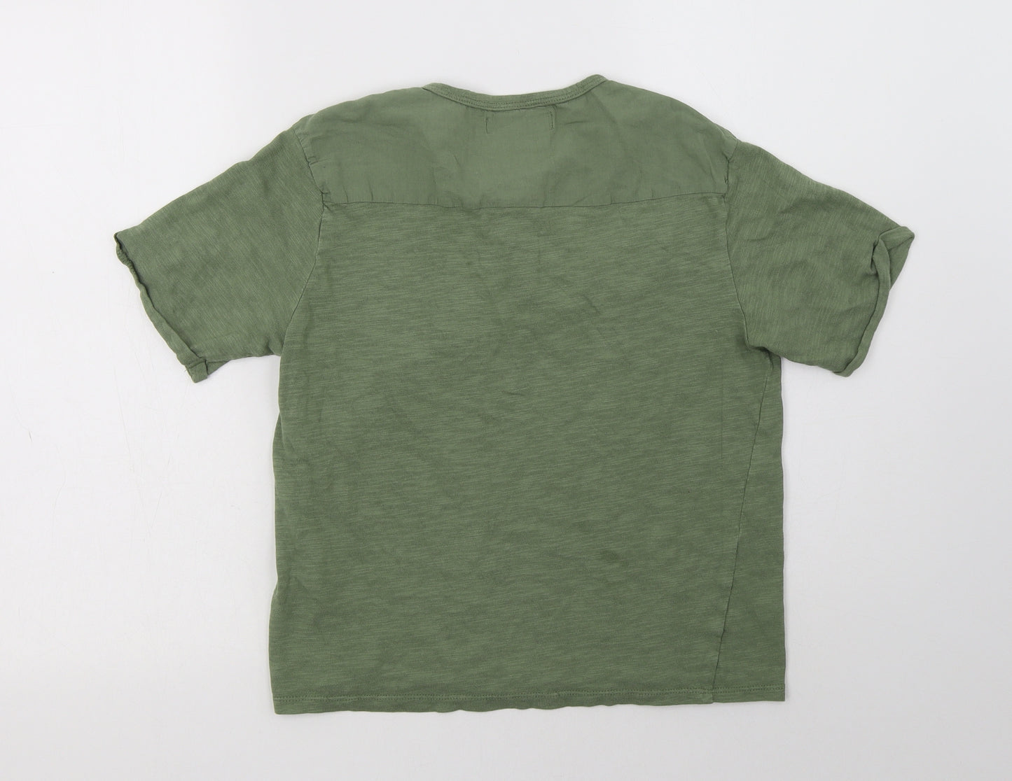 Zara Boys Green  Cotton Basic T-Shirt Size 10 Years Henley Button