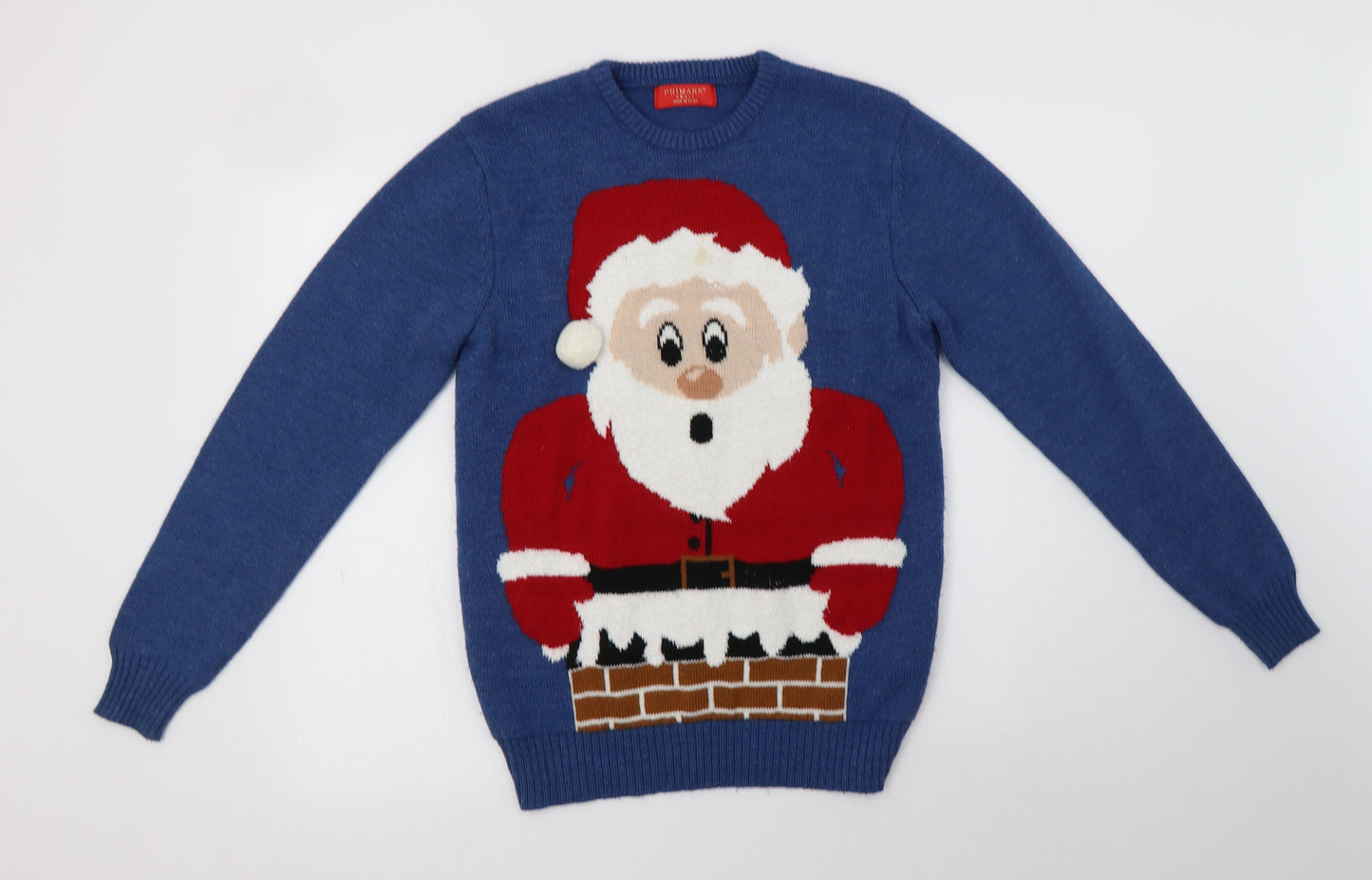 Primark Womens Blue Crew Neck  Acrylic Pullover Jumper Size S   - Santa