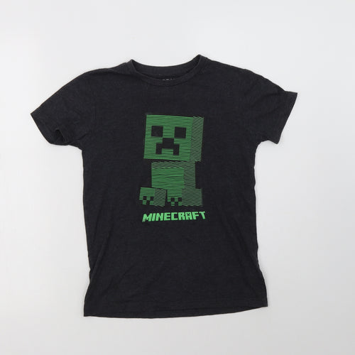 Peacocs Boys Grey  Cotton Basic T-Shirt Size 9-10 Years Crew Neck  - Minecraft