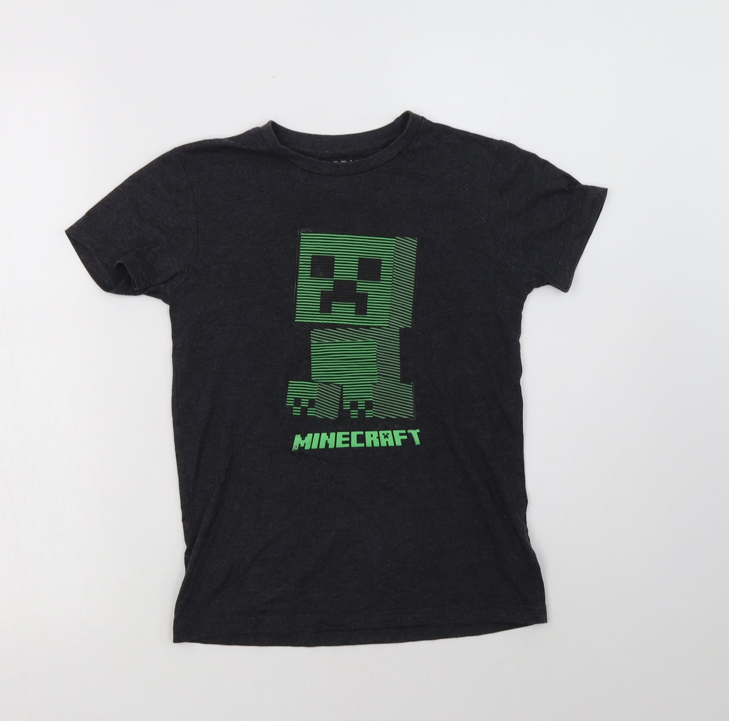Peacocs Boys Grey  Cotton Basic T-Shirt Size 9-10 Years Crew Neck  - Minecraft