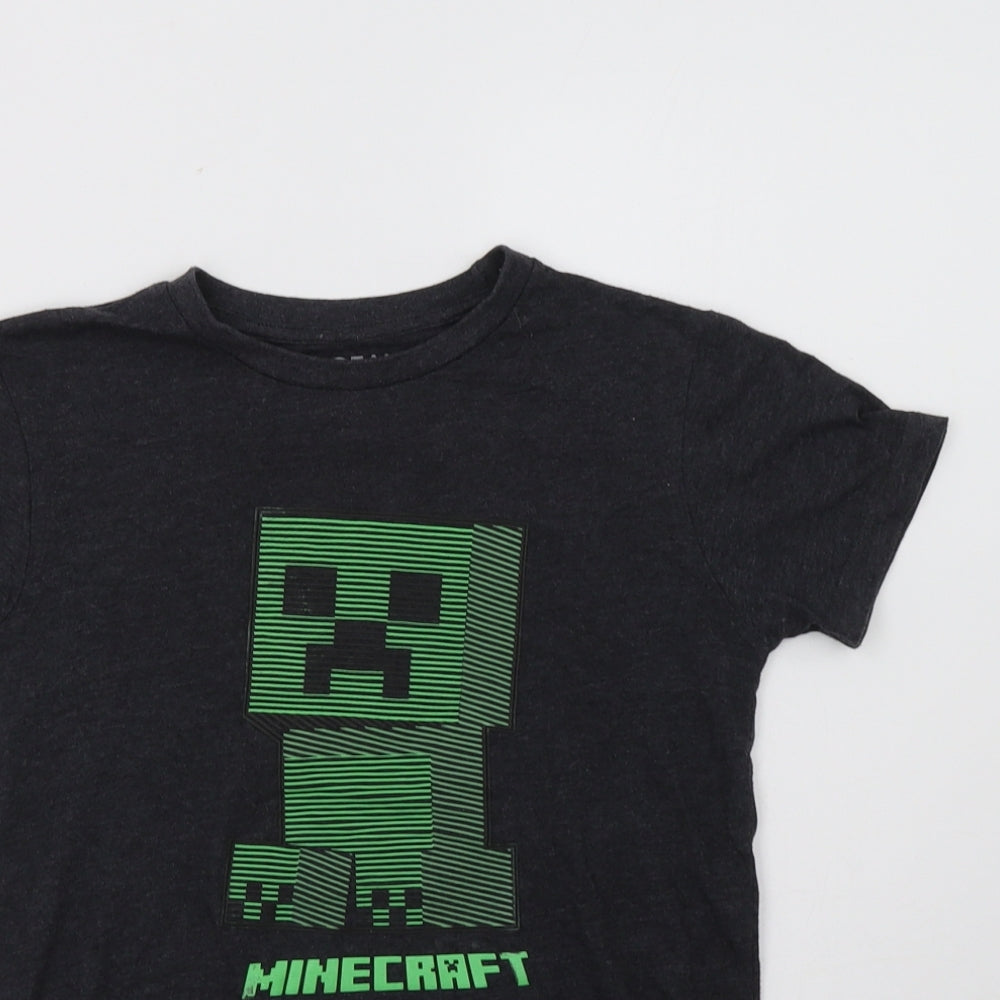 Peacocs Boys Grey  Cotton Basic T-Shirt Size 9-10 Years Crew Neck  - Minecraft