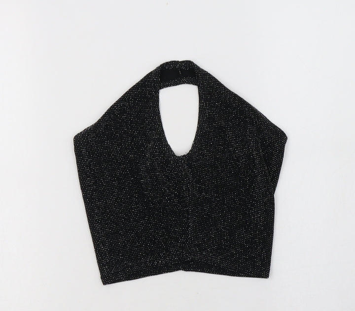 PRETTYLITTLETHING Womens Black Nylon Cropped Tank Size 4 Halter