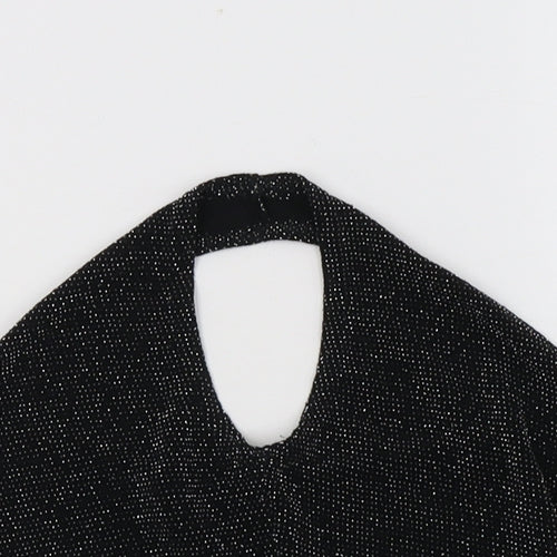 PRETTYLITTLETHING Womens Black  Nylon Cropped Tank Size 4 Halter