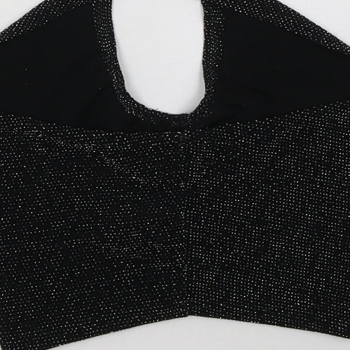 PRETTYLITTLETHING Womens Black  Nylon Cropped Tank Size 4 Halter