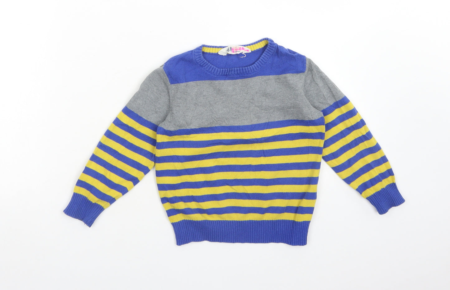 H&M Boys Multicoloured Striped Cotton Pullover Sweatshirt Size 3-4 Years