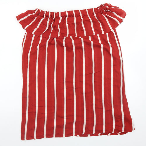 Primark Womens Multicoloured Striped Viscose Basic T-Shirt Size 8 Off the Shoulder