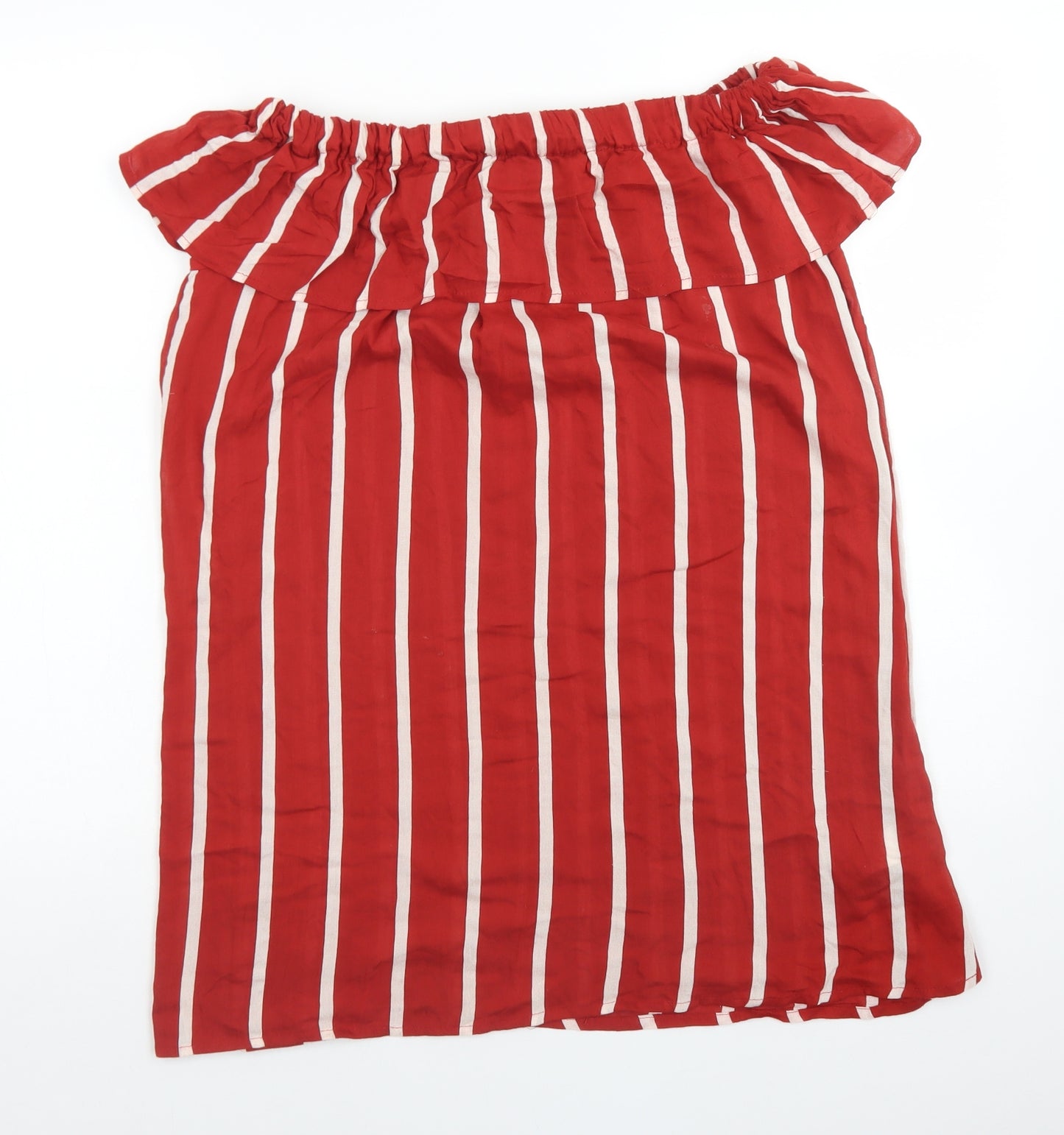 Primark Womens Multicoloured Striped Viscose Basic T-Shirt Size 8 Off the Shoulder