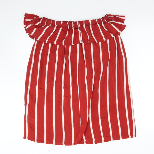 Primark Womens Multicoloured Striped Viscose Basic T-Shirt Size 8 Off the Shoulder