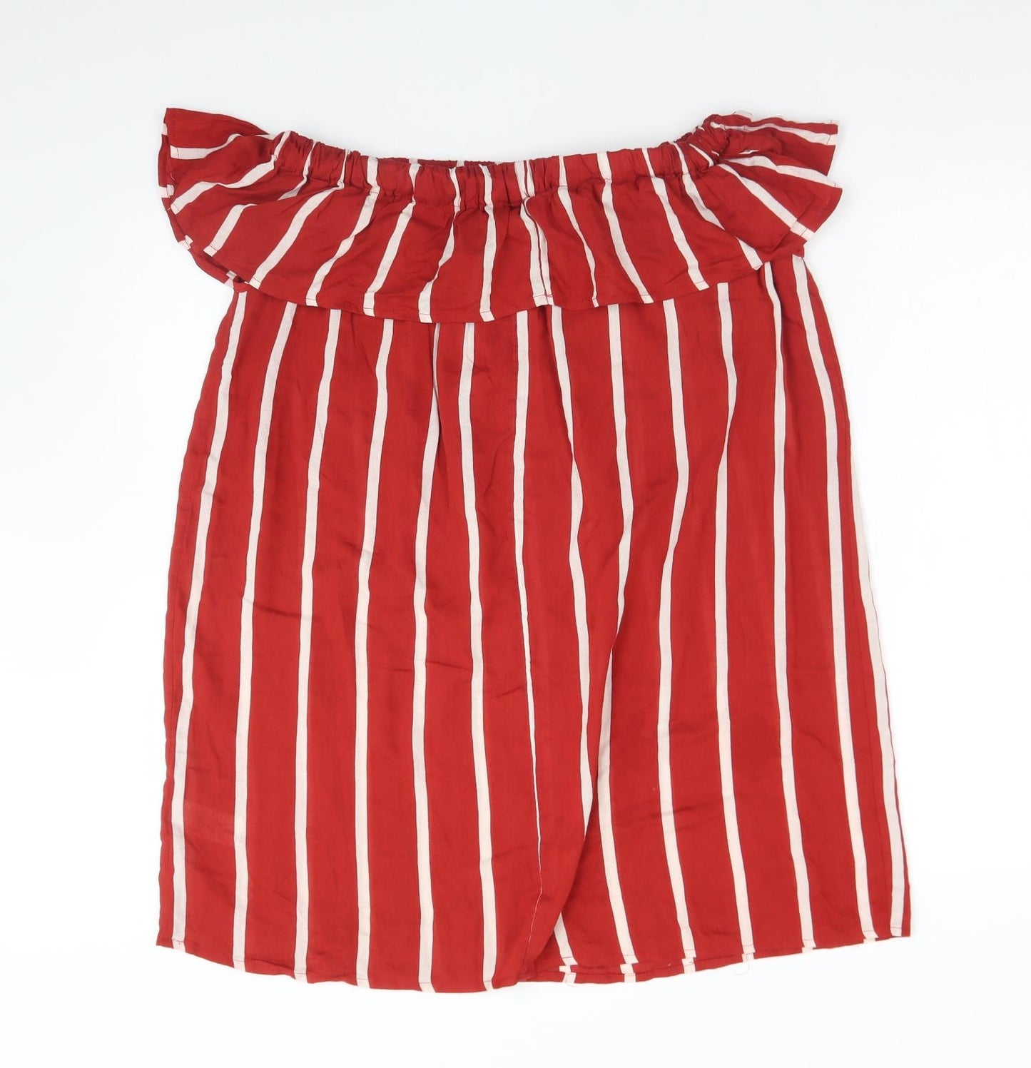 Primark Womens Multicoloured Striped Viscose Basic T-Shirt Size 8 Off the Shoulder