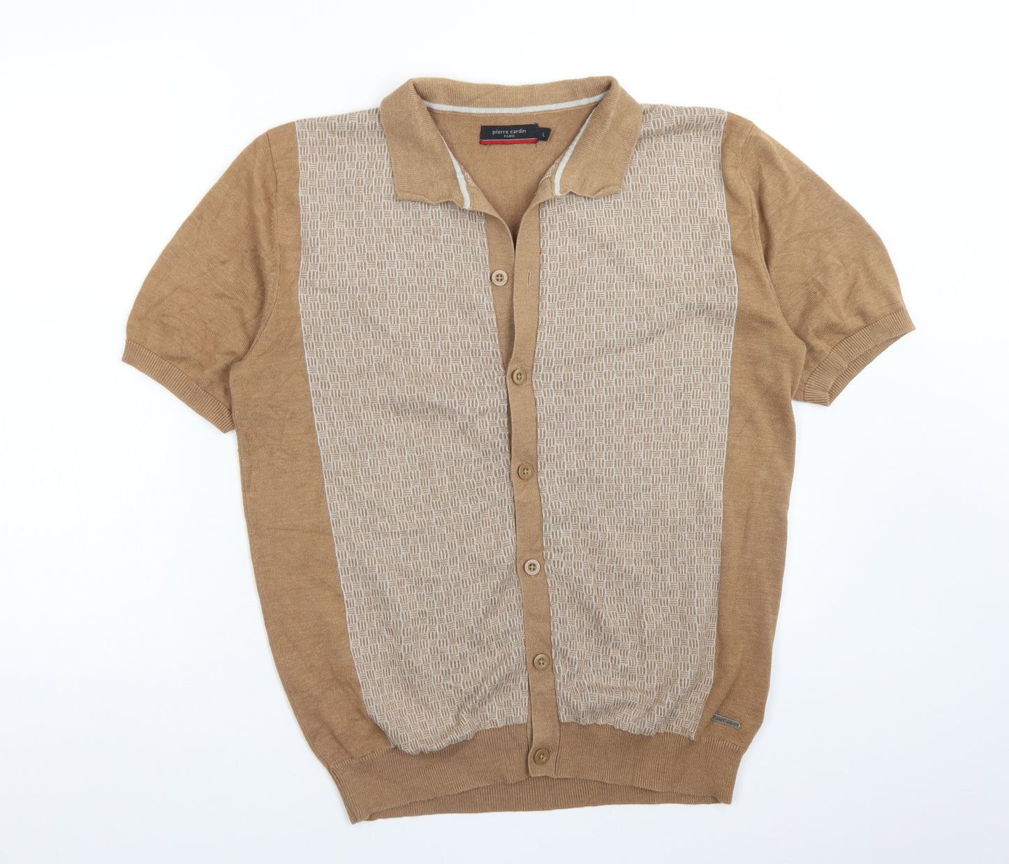 Pierre Cardin Mens Brown Geometric Cotton  Button-Up Size L Collared