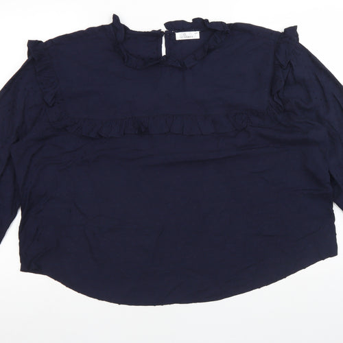 LOST STOCK Womens Blue Polka Dot Viscose Basic Blouse Size 2XL Round Neck