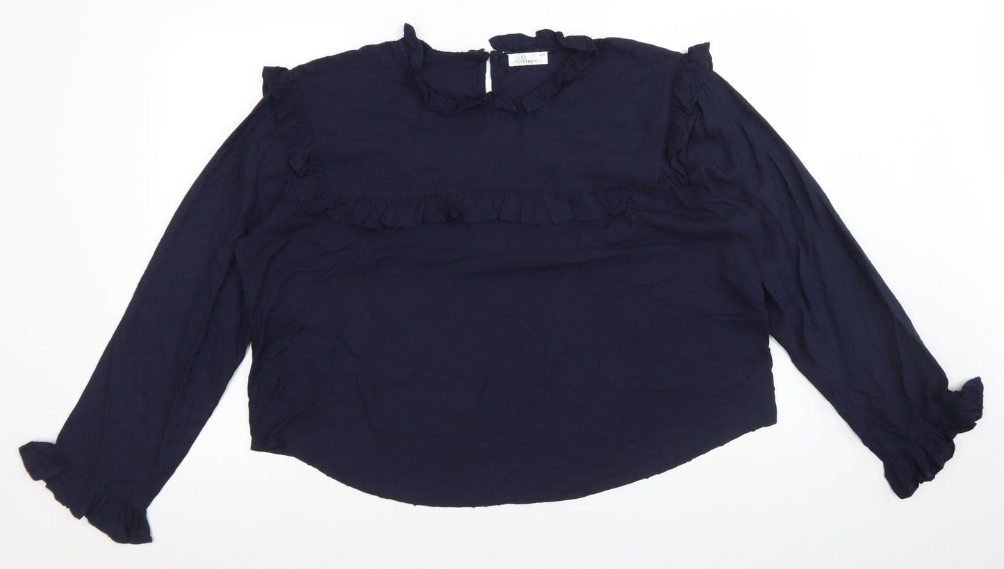 LOST STOCK Womens Blue Polka Dot Viscose Basic Blouse Size 2XL Round Neck