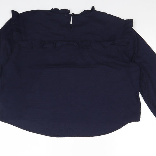 LOST STOCK Womens Blue Polka Dot Viscose Basic Blouse Size 2XL Round Neck