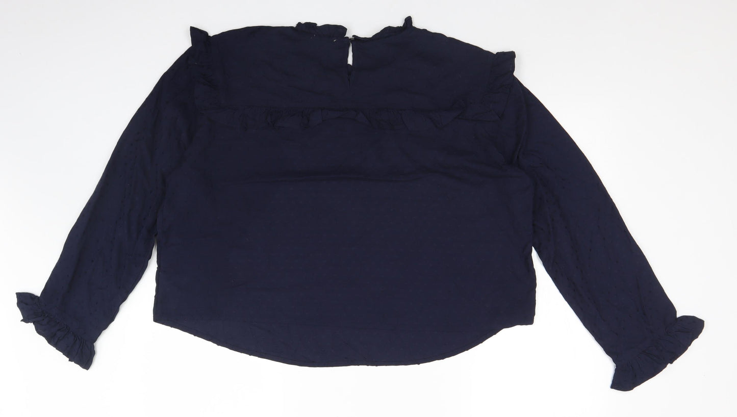 LOST STOCK Womens Blue Polka Dot Viscose Basic Blouse Size 2XL Round Neck