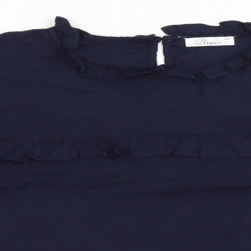 LOST STOCK Womens Blue Polka Dot Viscose Basic Blouse Size 2XL Round Neck