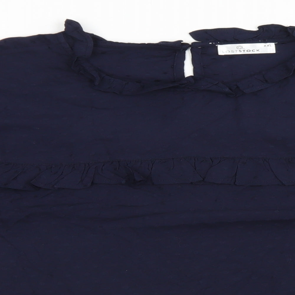 LOST STOCK Womens Blue Polka Dot Viscose Basic Blouse Size 2XL Round Neck