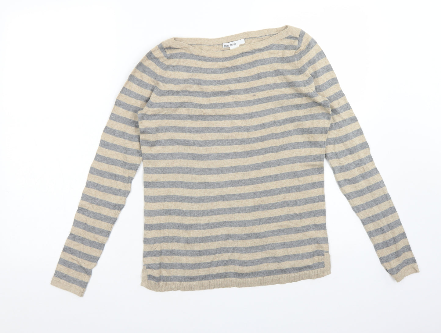 Mango Womens Multicoloured Striped Cotton Basic T-Shirt Size S Boat Neck