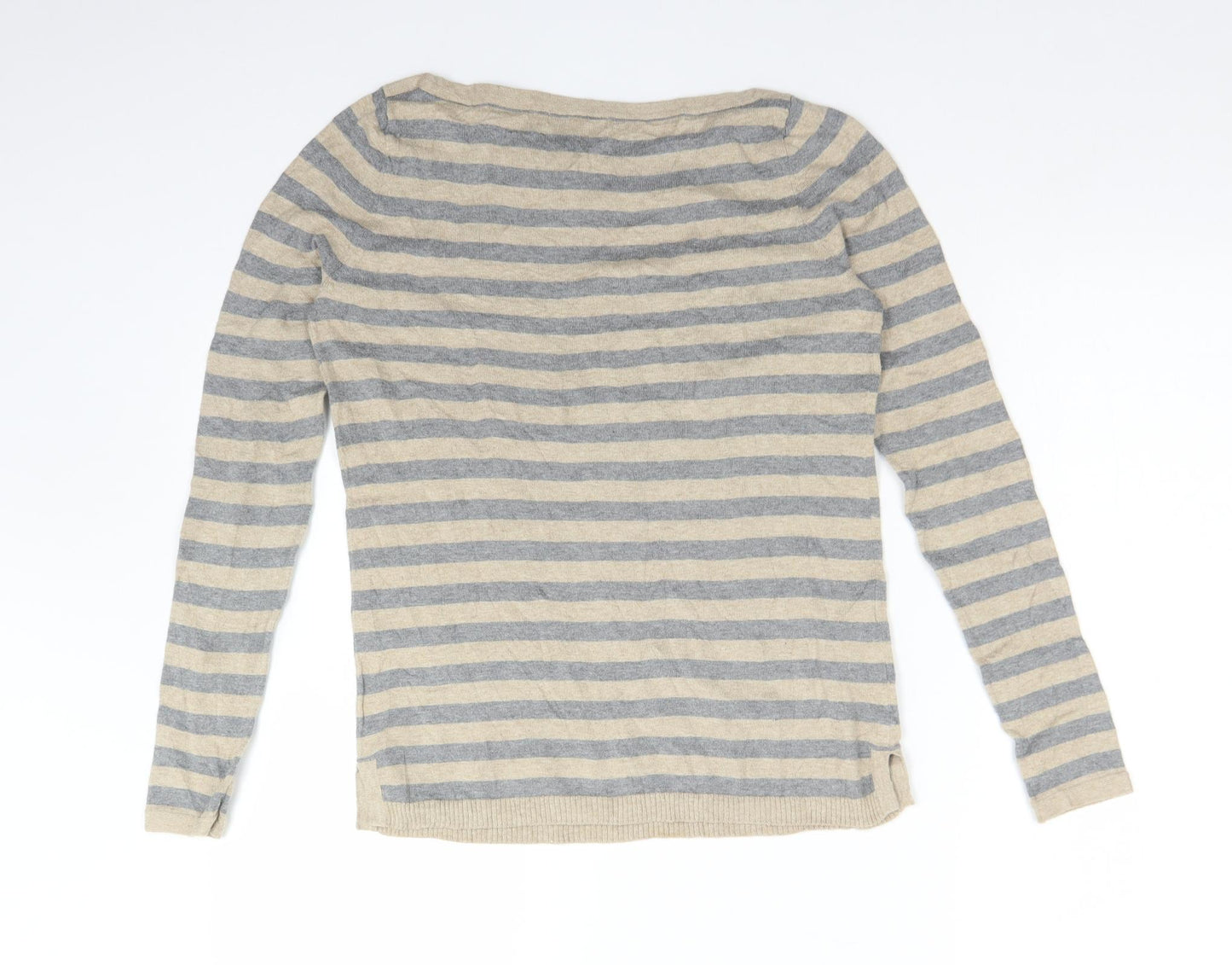 Mango Womens Multicoloured Striped Cotton Basic T-Shirt Size S Boat Neck